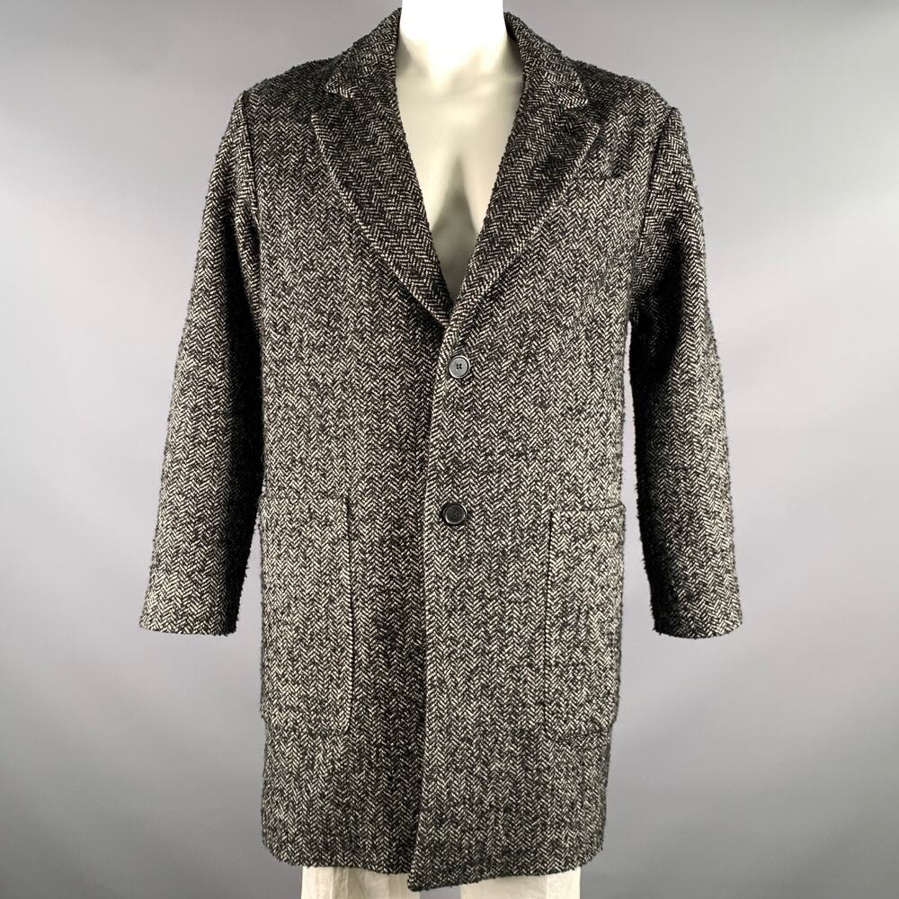AMI by ALEXANDRE MATTIUSSI Size 40 Grey Black Herringbone Wool Blend Coat